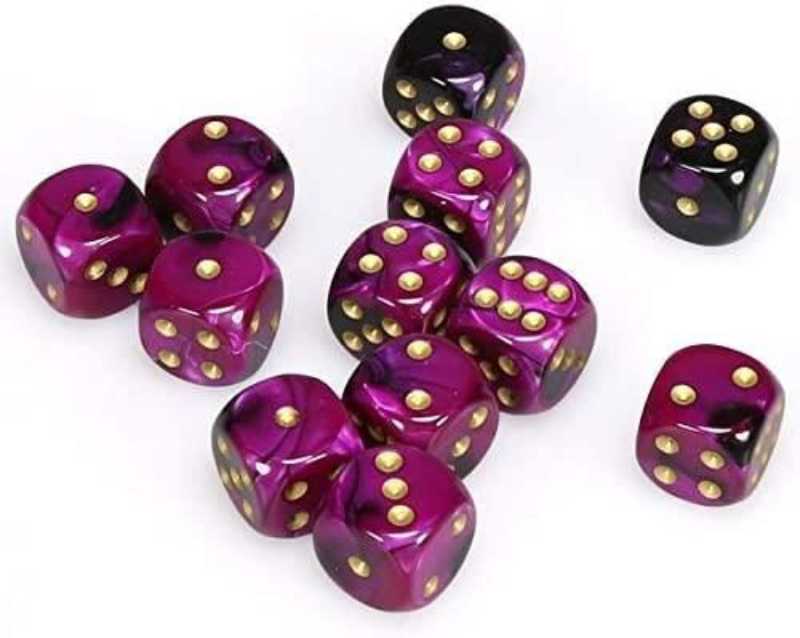 chessex-16mm-d6-dice-blocks-with-pips-12-dice-gemini-schwarz-violet-gold-set